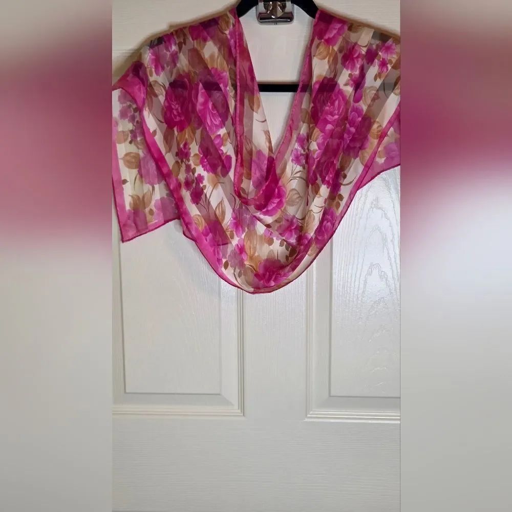 Unbranded Pionies Print Floral Pink Beige Sheer Women's Scarf Wrap 52"×11"